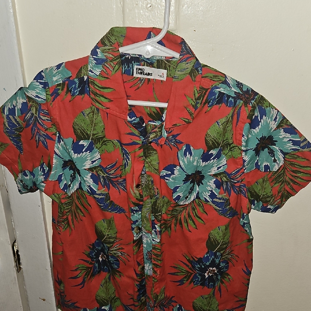 Epic Threads Red and Green Button Down Shirt